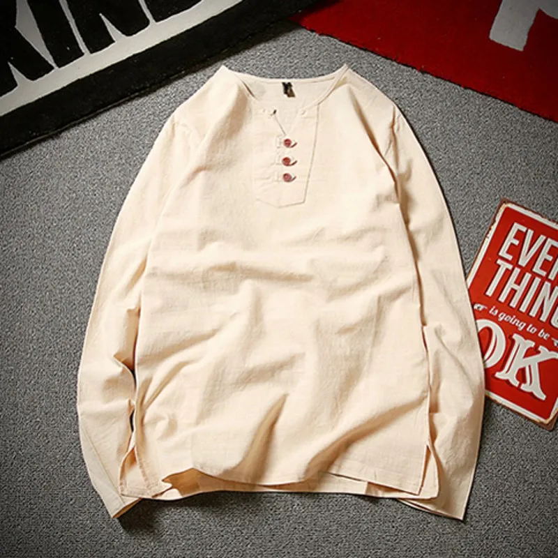 

Linen men big v-neck t shirt Chinese style fat guy plus size men's Casual long-sleeve large T-shirt 7XL 8XL 9xl bust 162 cm