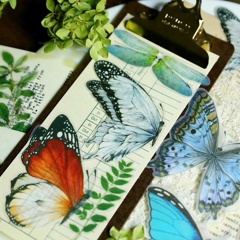 

50pcs Vintage Butterfly Tropical Plant Illustrated Book Sticker DIY Scrapbooking Mobile Computer Gift Sealing Decoration Sticker