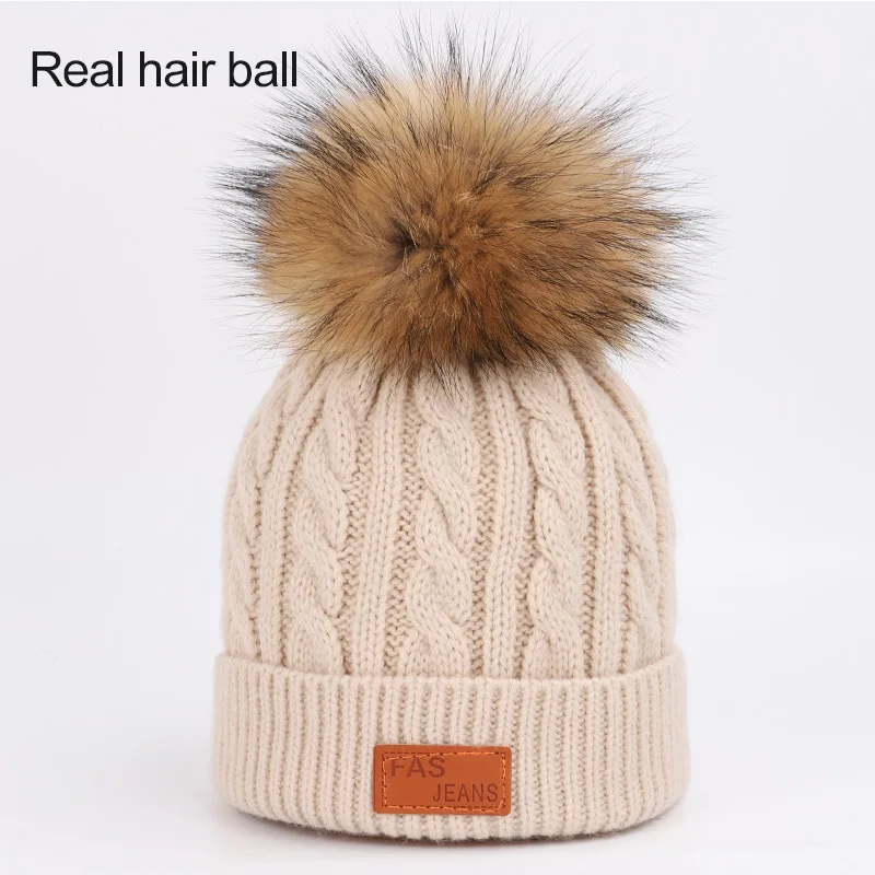 Детский вязаный комплект из шапки и шарфа с помпоном меха енота|Женские шарфы| |