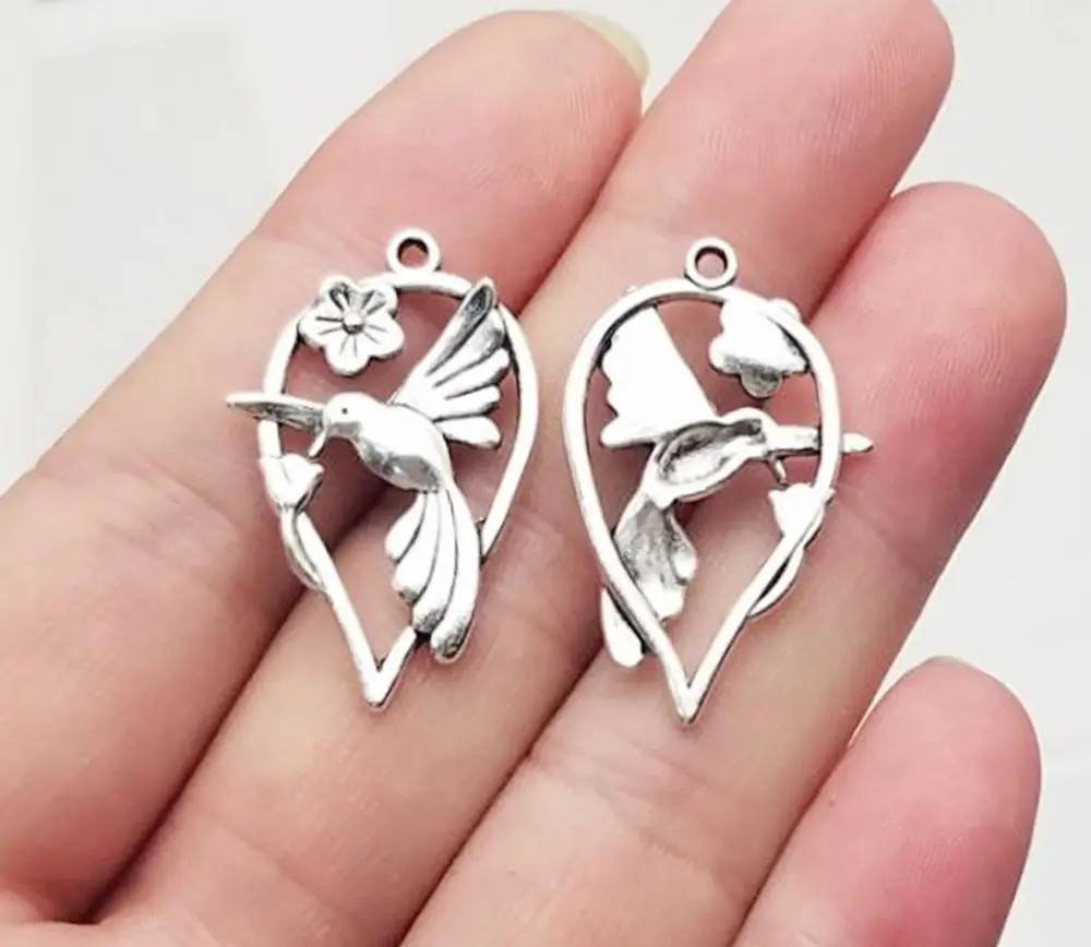 15 шт./лот 30x19 мм подвеска с птичьими шаммами посеребренные Подвески колибри в