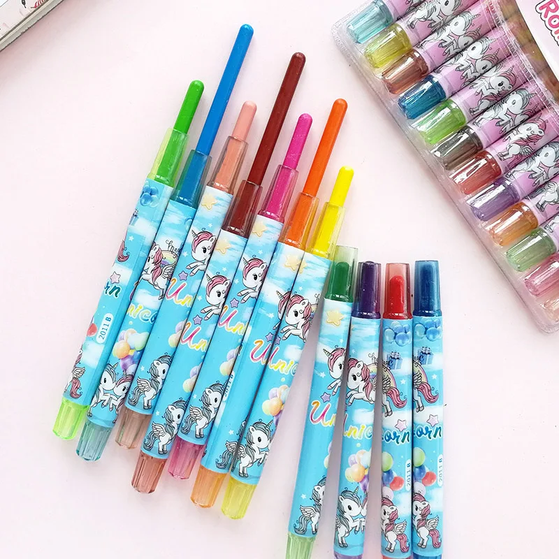 12 шт./компл. Единорог Карандаш корейский креативный граффити Kawaii масло пастельные ручки для детей для живописи, рисования школьные офисные поставки