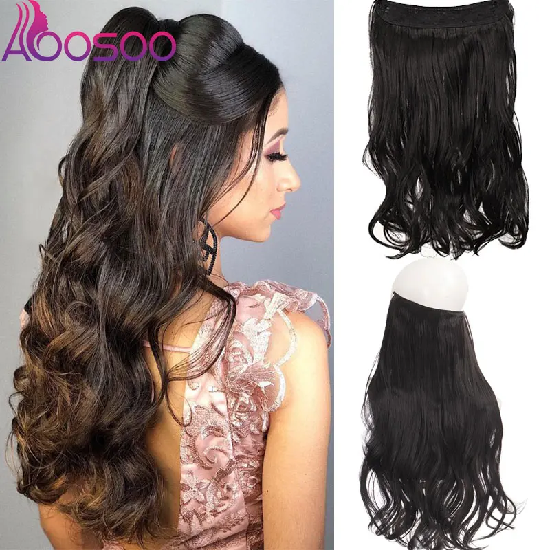 AOOSOO Synthetic Straight Hair Extensions No Clip in Natural Hidden Secret False Hair Piece Fiber Synthetic Wavy Hair