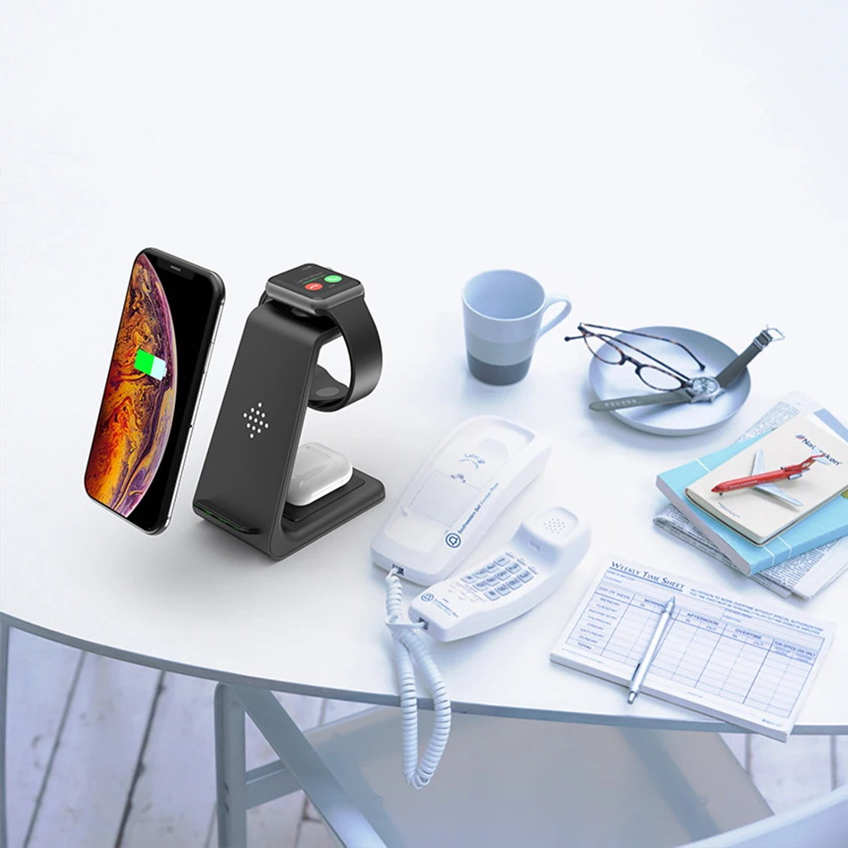 3 in1 Fast Wireless Charger For iPhone 12/11 AirPods Apple Watch 1/2/3/4/5/6 Charging Stand for iWatch Xr/Xs Max | Мобильные