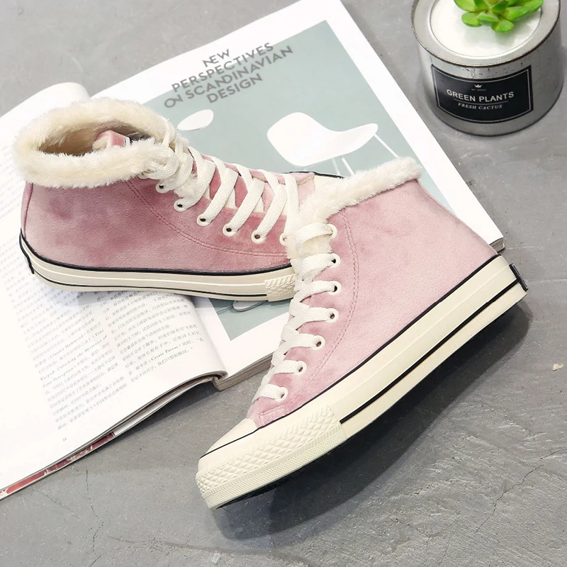 Модные высокие кроссовки обувь из микрофибры Женская Повседневная Теплая на