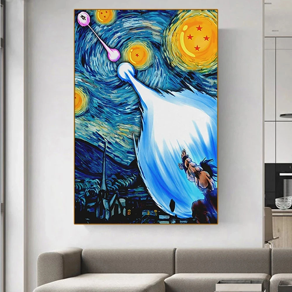

Dragon Ball Oil Art Poster Goku Van Gogh Starry Night Anime Canvas Painting Wall Picture Home Decoration Living Room Cuadros