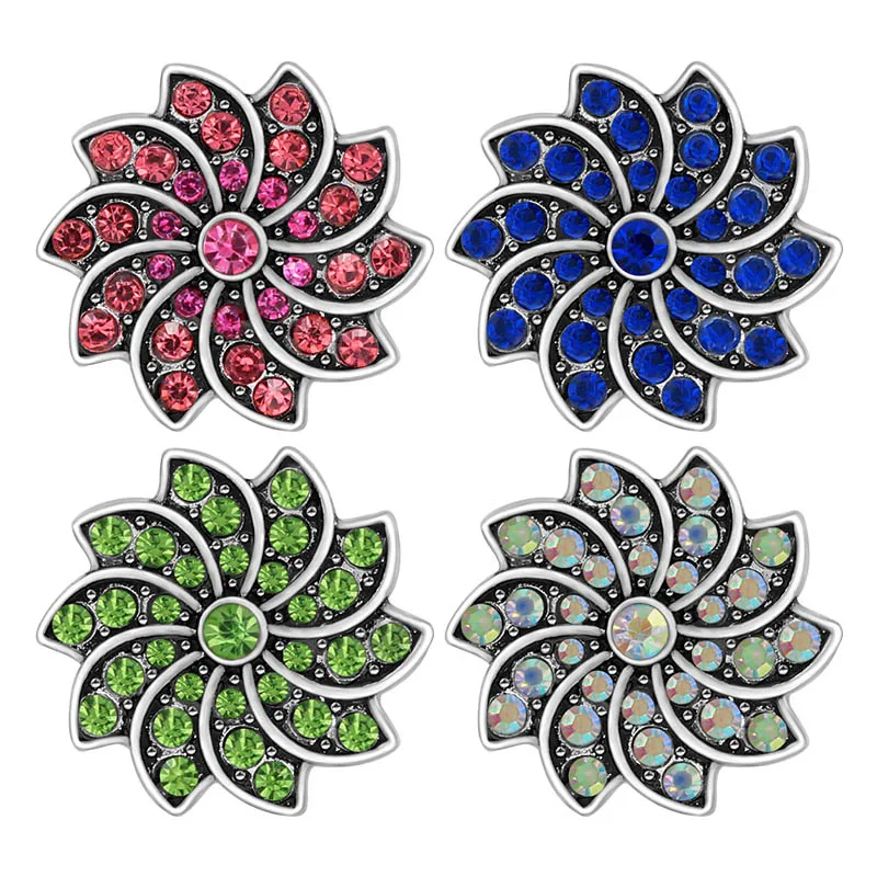 KZ3398 красивые поворотные Цветочные Стразы красочные металлические 18 мм защелкивающиеся кнопки подходят для оснастки 18 мм Стандартные ювелирные изделия оптом