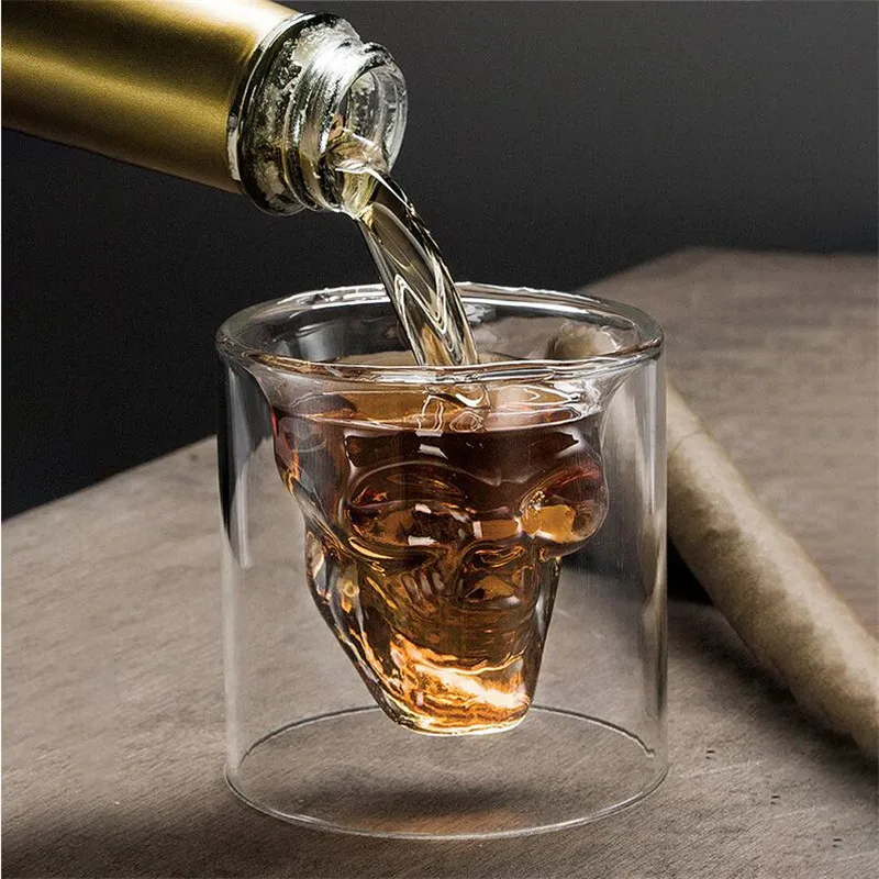 4 Sizes Crystal Skull Head Glass Tea Cup Double Layers Shot Transparent Bottle Whiskey Wine Vodka Bar Club Beer | Дом и сад