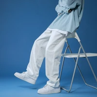 straight harem jeans summer whiteblack korean man loose denim trousers streetwear male casual pants mens solid color plaid mid