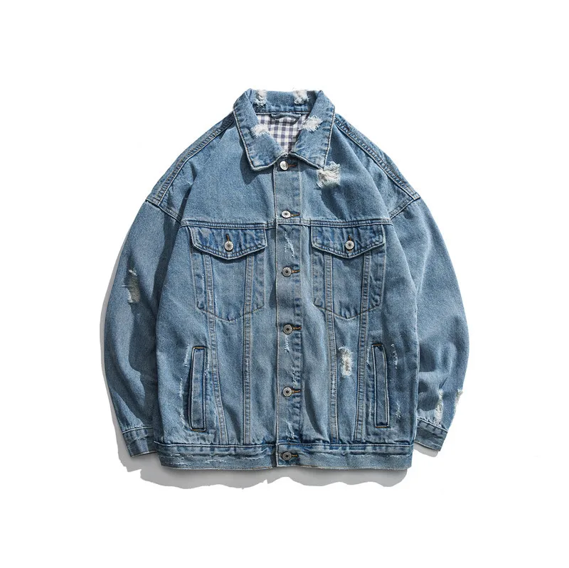 

Джинсовая куртка мужская, в стиле хип-хоп, с длинным рукавом и лацканами