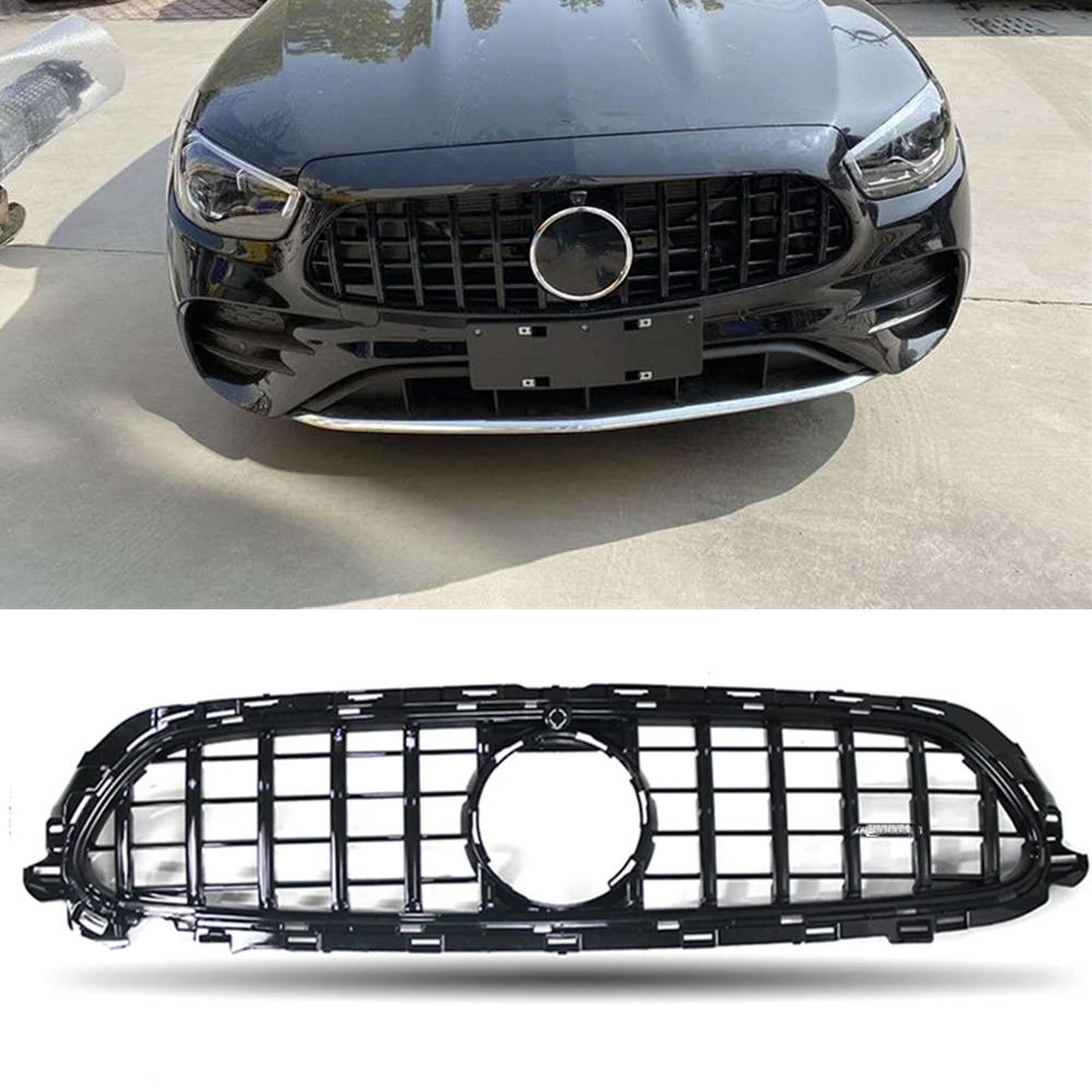 

Front Grille Grill For Mercedes Benz E Class W213 2021-2023 GT R Style Black/Silver E260 E300 Car Upper Bumper Hood Mesh E43 AMG