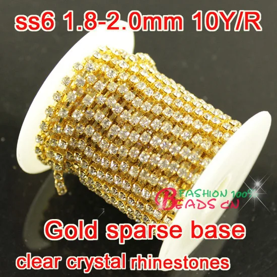 Блестящая цепочка Стразы 6ss 38ss 10 ярдов в рулоне блестящая база с золотым