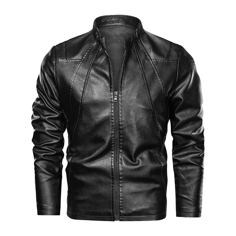 

Куртка мужская демисезонная из искусственной кожи, мотоциклетный пиджак Slim Fit, тонкая кожаная одежда, черный/винно-красный цвет