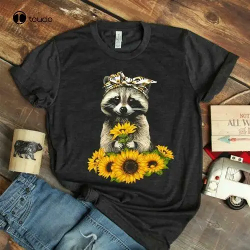 

New Raccoon Sunflower Classic Shirt Vintage Raccoon Tee Cotton Tee Shirt Unisex