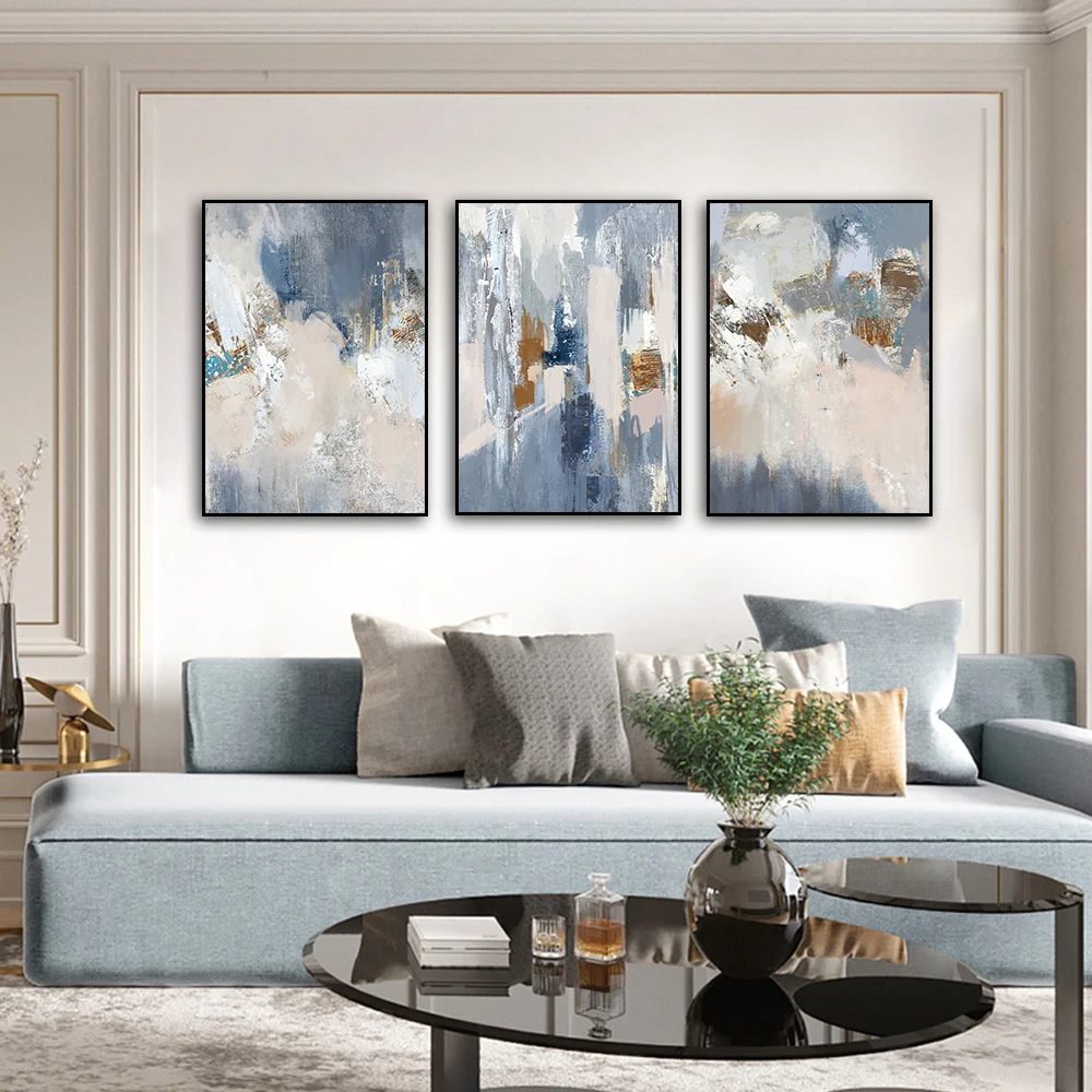 Скандинавская абстрактная синяя Золотая текстура настенная Картина на холсте