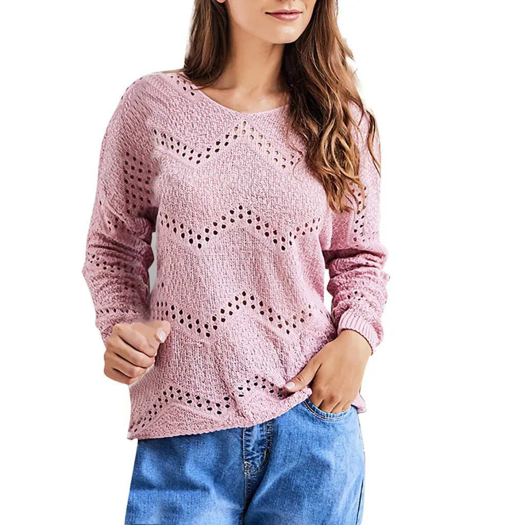 Женские однотонные свитеры с круглым вырезом Осень зима 2019 Женский вязаный