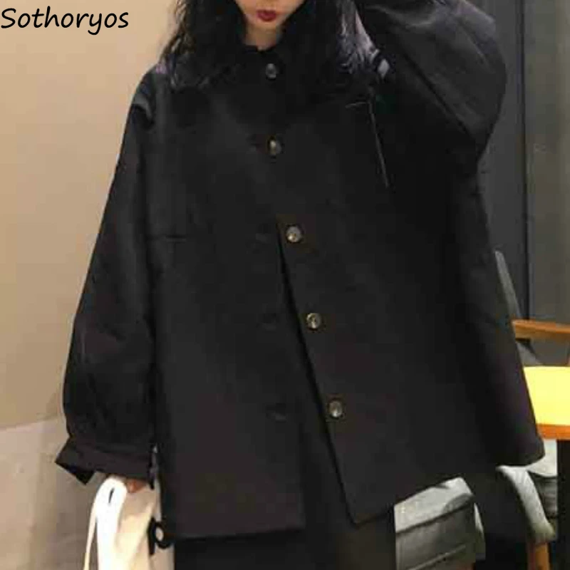 

Тренч Женский однотонный однобортный свободный трендовый Повседневный стиль сафари уличная одежда Harajuku Универсальные женские пальто прос...