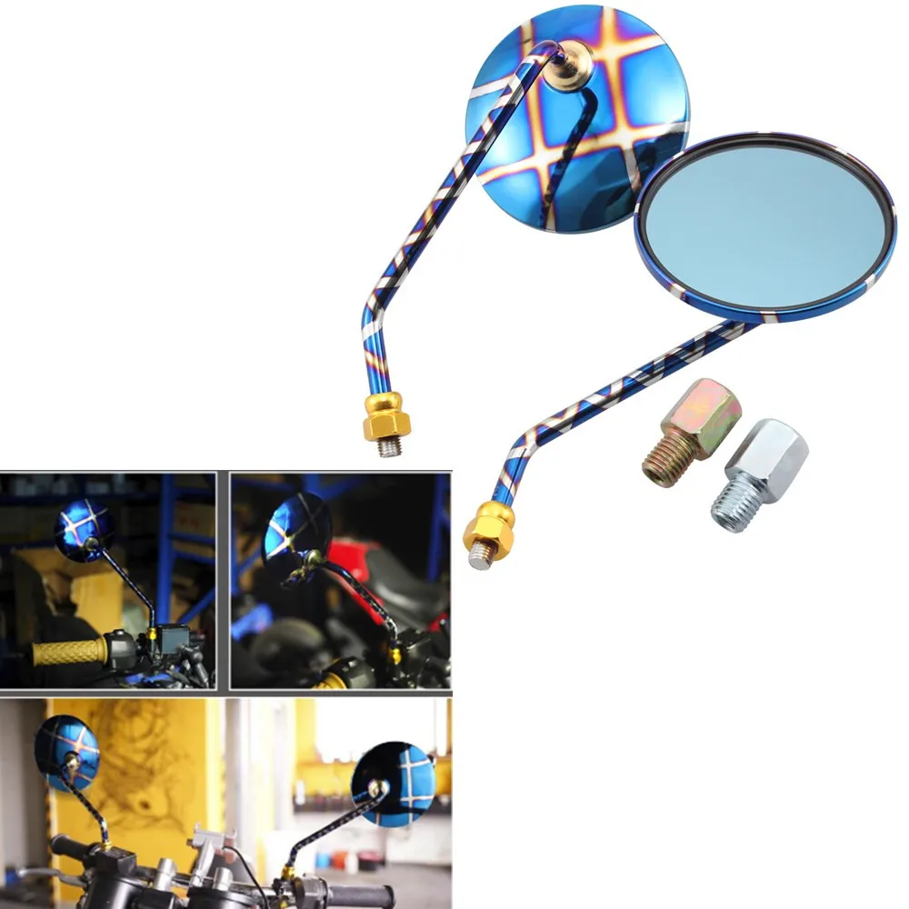 

Мотоцикл заднего вида боковые круглые зеркала скутер 10 мм винты зеркало заднего вида Универсальное синее зеркало руль retroкозырек двигатель