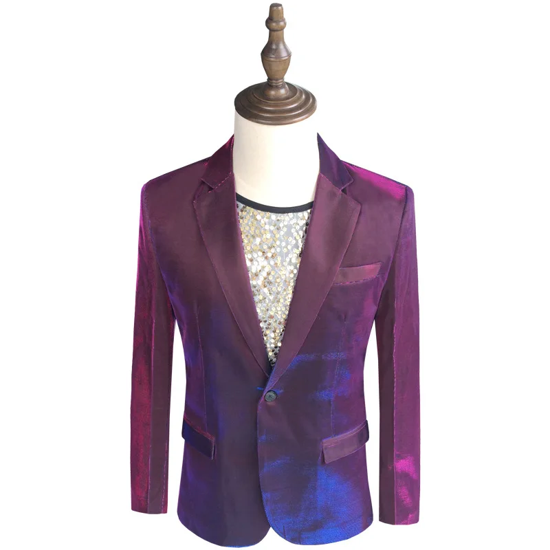 

2021 Men's Color-Changing Suit jackets Slim Wedding Dress Casual Purple Shiny Stage blazer