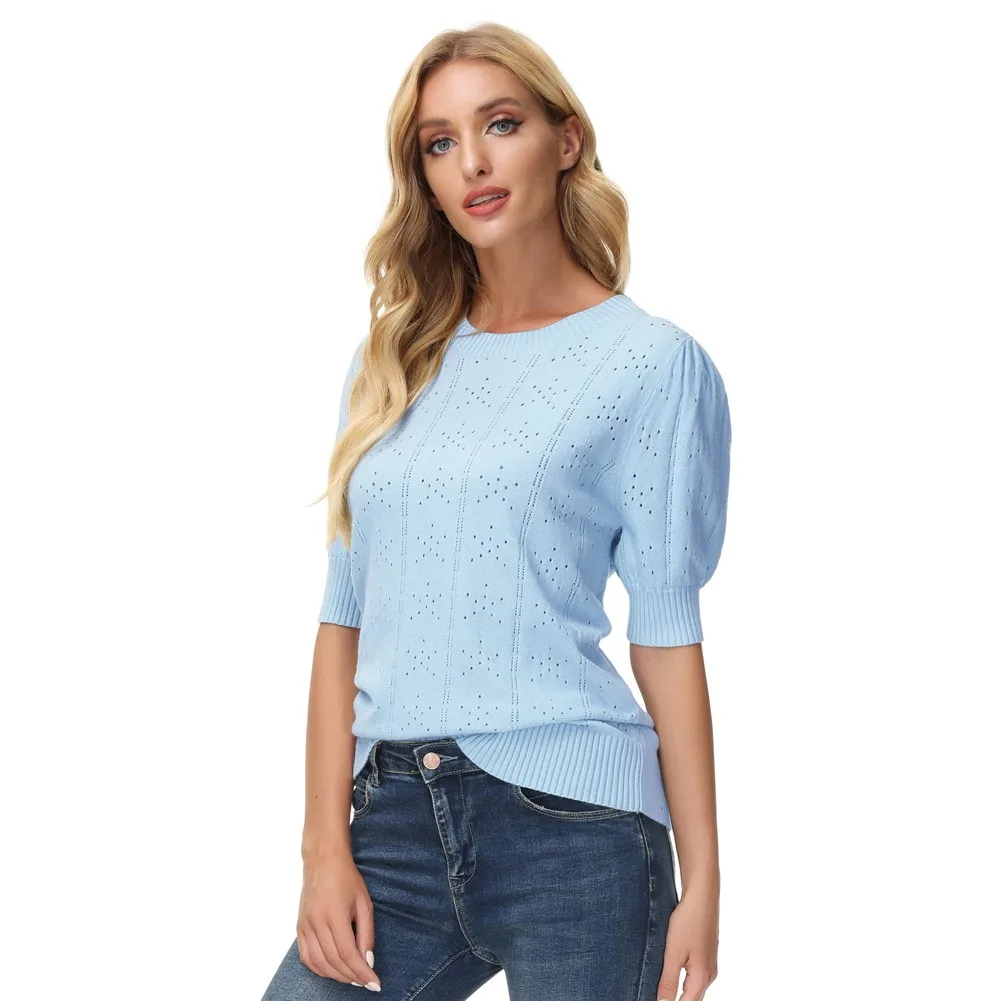 Женский короткий кардиган с рукавами-фонариками V-образным вырезом