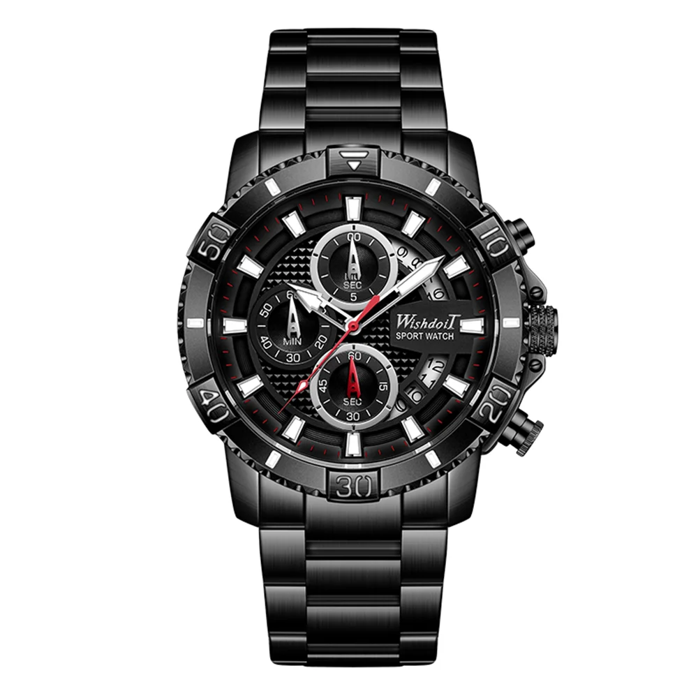 

WISHDOIT New Men Sport Leisure Wristwatch Top Luxury Brand Men's Quartz Chronograph Watch Waterproof Luminous Man Steel Clock