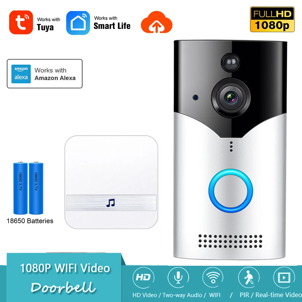 

Tuya Wi-Fi HD 1080P видео-дверной звонок SmartLife с Беспроводной домофона 2MP дверной звонок Камера Ночное видение PIR сигнализации Поддержка Alexa облако/SD