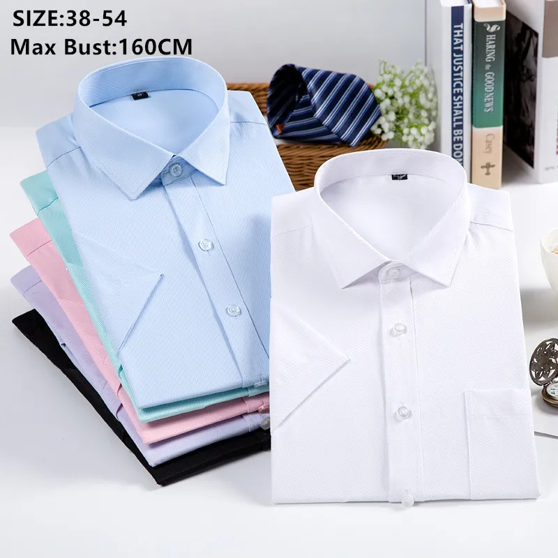 

Мужская хлопковая рубашка с коротким рукавом, белая, черная, красная формальная деловая рубашка больших размеров 48, 50, 52, 54, 150 кг, лето 2020