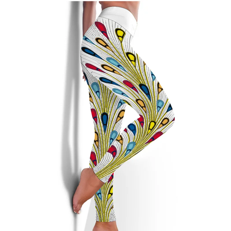 Yoga Clothes Women's Leggings Tight-fitting High-waist Hip-lifting Sports Fitness Pants Peacock Tail Printing Yoga Pants