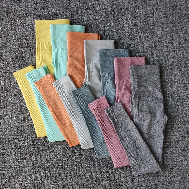 Женские штаны для фитнеса и йоги с высокой талией однотонные бесшовные леггинсы