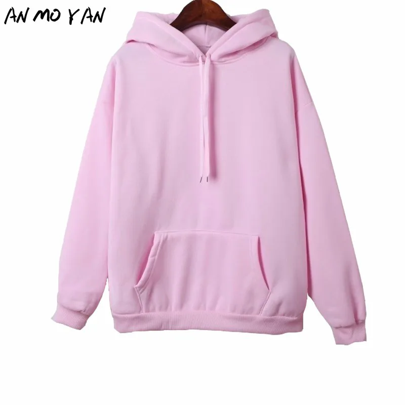

Модный пуловер, толстовка с капюшоном, однотонный цвет, Harajuku, Женская толстовка с длинными рукавами, зимнее теплое плотное пальто