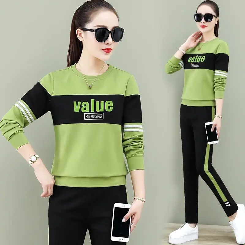 

Повседневный комплект из двух предметов с надписью, спортивные весенние комплекты с длинным рукавом и круглым вырезом, Женская удобная сво...