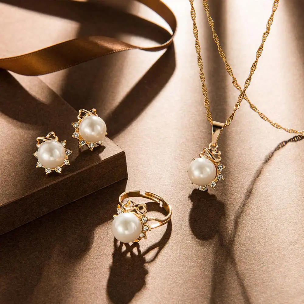 Венская жемчужина искусственное Золотое жемчужное кольцо ожерелье и серьги
