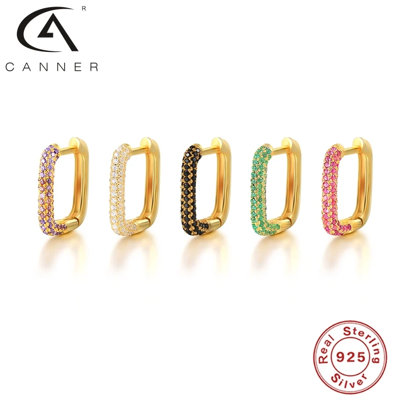 

CANNER 1pcs Simple Square Hoop Earring For Women Pendientes Plata 925 Women Jewelry Accessories Zircon Earrings Jewelry Kolczyki