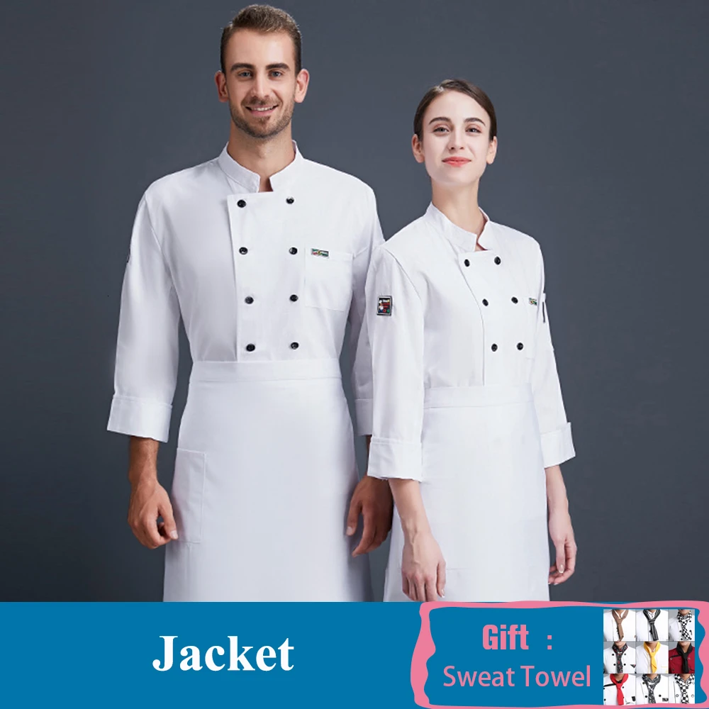 Двубортные кожаные этикетки с длинным рукавом униформа шеф повара унисекс
