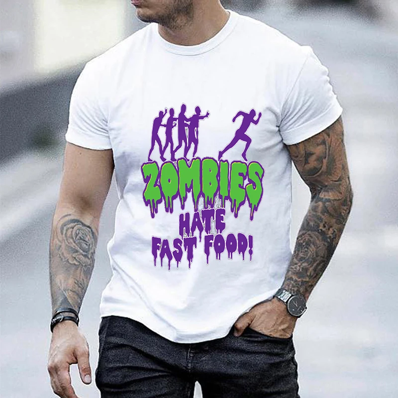 

Men T-shirts Zombies Hate Fast Food Print 2021 Summer Casual Funny Brand-clothing T Shirt for Men Sportwear T-shirt Harajuku Top