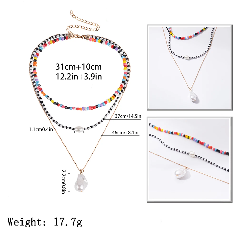 

IngeSight.Z Bohemian Multi Layer Colorful Bead Choker Necklace Collar Statement Imitation Pearl Pendant Necklace Women Jewelry