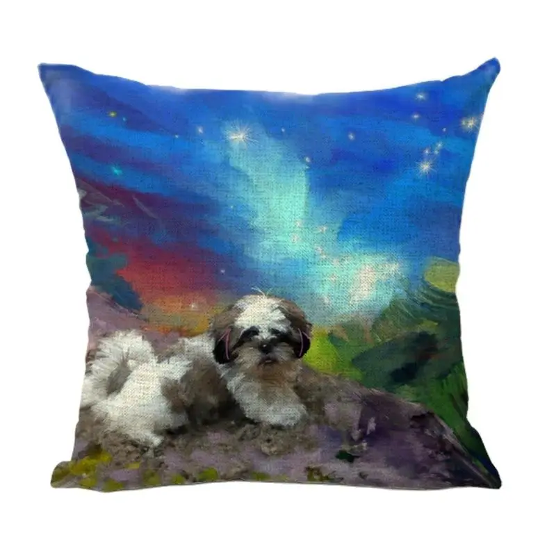 Чехол на подушку с изображением милой собаки масляной живописи Shih Tzu 17 дюймов