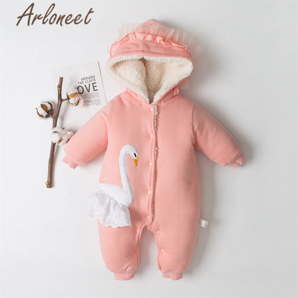 Одежда arloneet; зимнее плотное пальто для маленьких девочек; комбинезон с рисунком лебедя; Верхняя одежда с капюшоном; милое хлопковое пальто для малышей; Верхняя одежда для девочек