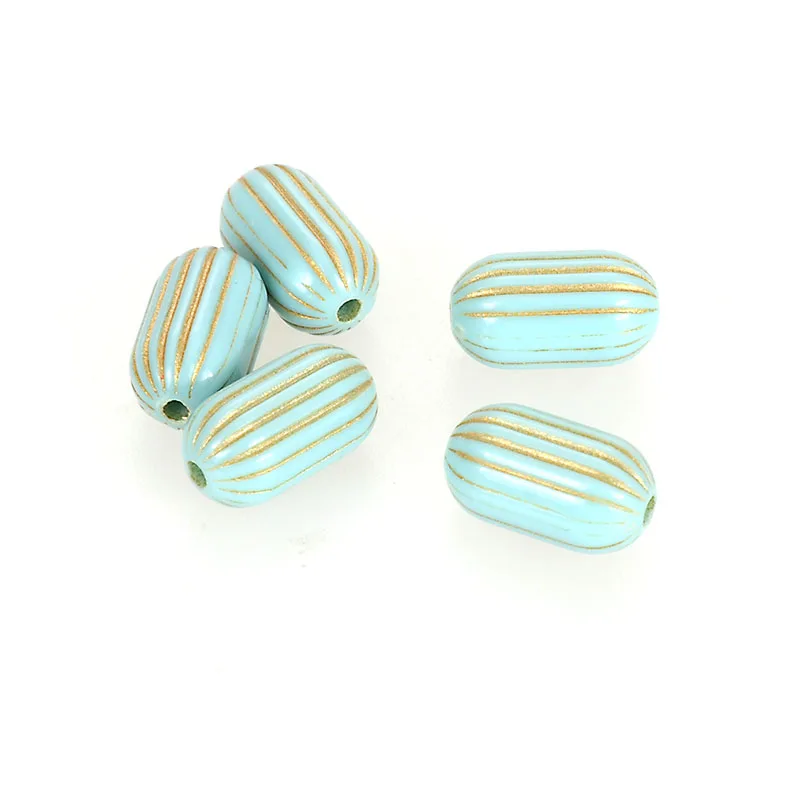 Miasol 50 Pcs 14*8MM Vintage Plating Acrylic Antique Design Stripe Oval Spacer Charms Beads For Diy Handmade Jewelry Making