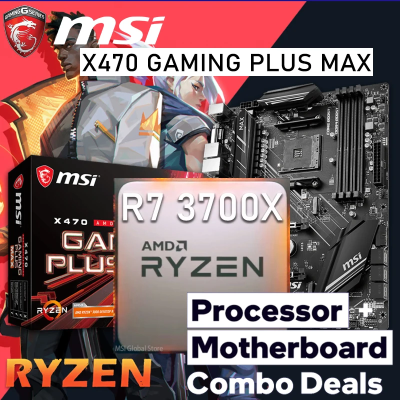 

Материнская плата Ryzen 7, AM4, Ryzen 7, 3700X, комбинированная, Ryzen MSI X470, игровая PLUS MAX, комплект Ryzen 3700X, AMD DDR4, amd x470