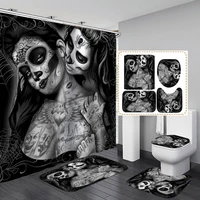 gothic girl polyester fabric shower curtain non slip bath mat toilet lid cover rugs home bathroom decor set
