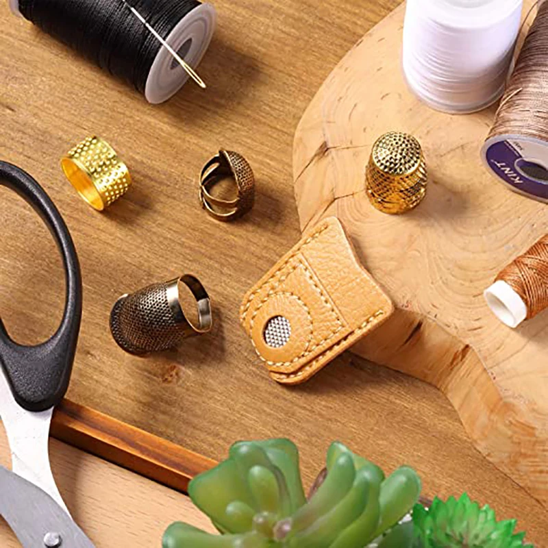 

Jiwuo 5pcs Multifunctional Retro Sewing Thimble Finger Protector Needlework Metal Brass Thimble Household DIY Sewing Tools