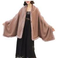 grey luxury new design 100 pure cashmere scarf with genuine mink fur trim shawl poncho cape s5