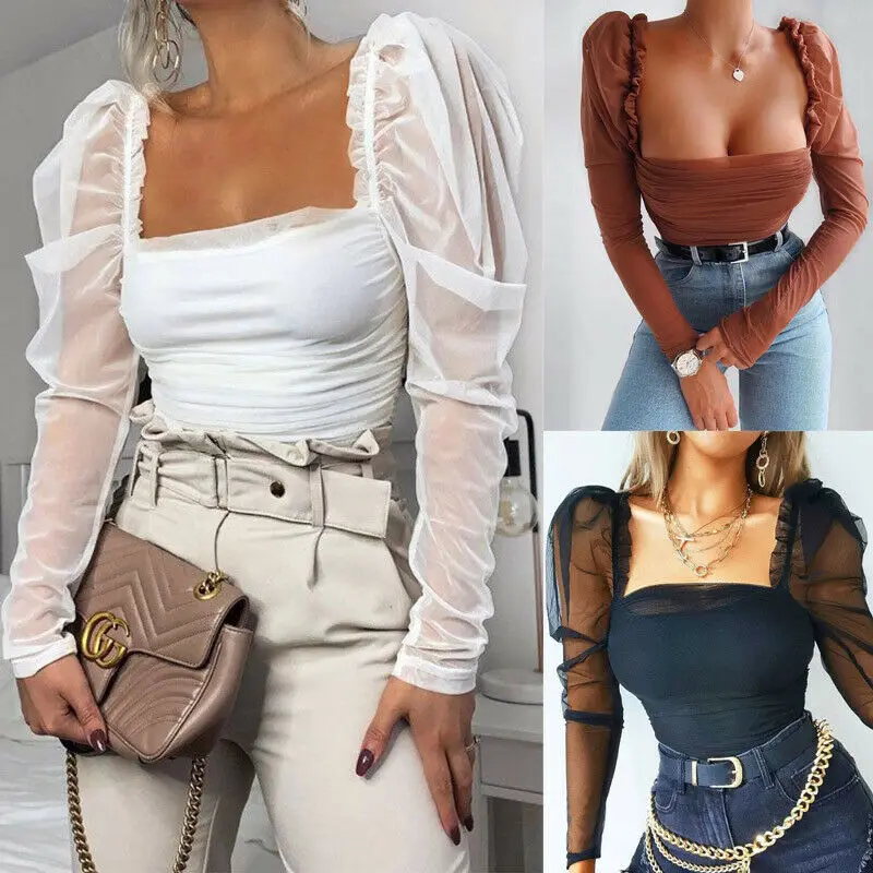puffy sheer sleeve shirt