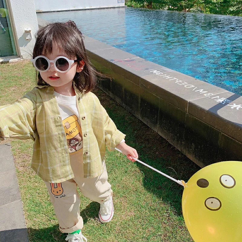 

Keelorn Girls Fashion Plaid Blouses 2021 New Spring Autumn Children Single-breasted Cotton Shirt Korean Kids Girl Casual Suit