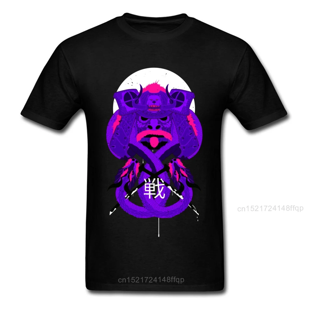 Футболка с воином Мужская футболка самураем новинка черный фиолетовый японский стиль одежда из хлопка