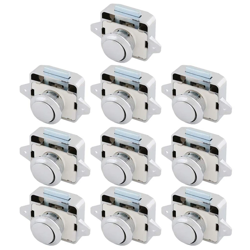 

10Pcs Zinc Alloy Push Button Drawer Catch Lock Keyless Door Cupboard Latch Knob for Cabinet/RV/Boat 2021 new