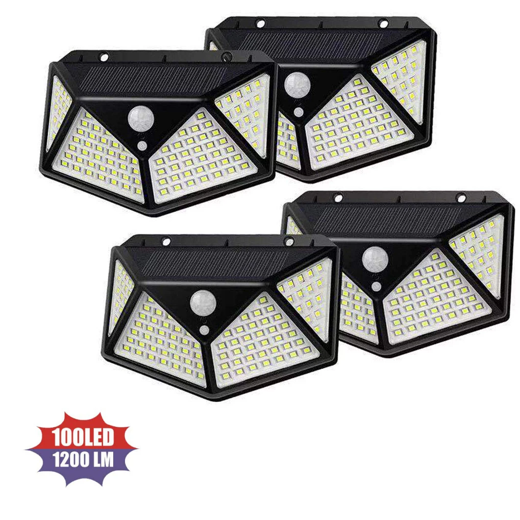 4PCS 100LED 4/Redmi 2/1 шт. 100/114LED солнечное освещение для улицы и Водонепроницаемый 4-сторонняя лампа на солнечной энергии солнечных лучей на солнечных батареях лампа движения PIR Сенсор настенный светильник декора сада - Испускаемый цвет: 4PCS 100LED