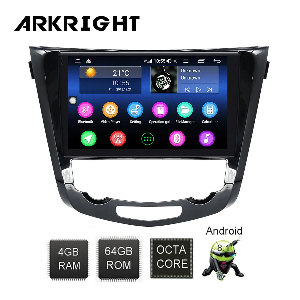 Автомобильный мультимедийный dvd плеер ARKRIGHT 1 Din 10 дюйма 4 + 64 ГБ android 8 для Nissan X Trail