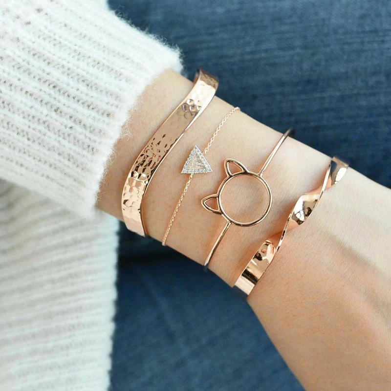 

4Pcs/Set New Fashion Cat Ears Female Rose Gold Bracelet For Women Combines Four Selling Jewelry