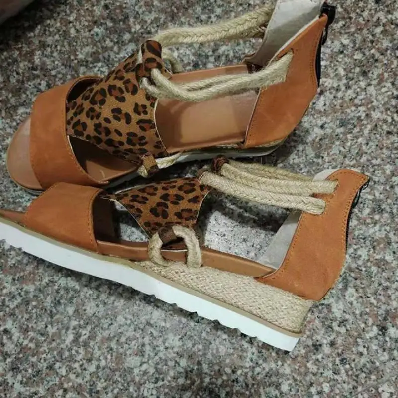 Sandals ladies wedge heel open toe fish mouth foreign trade Roman style sandals shoes cashmere zipper large size sandals